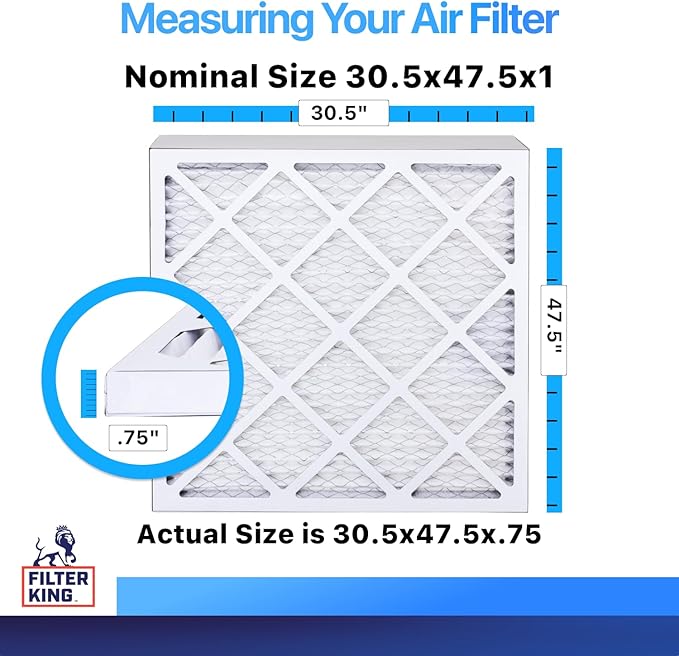 Filter King 30.5x47.5x1 Air Filter | 4-PACK | MERV 8 HVAC Pleated A/C Furnace Filters | MADE IN USA | Actual Size: 30.5 x 47.5 x .75"