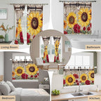 Sunflowers Bedroom Curtains 63 Inch Length, Window Curtains Tab Top, Retro Flower Barn Doors Butterfly Farmhouse Brown Light Filtering Window Treatments Drapes 42"x63" 2 Panel