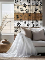 Sheer Curtains 72 Inches Long, Brown Beige Farmhouse Semi Sheer Curtains Light Filtering Window Treatment, Black Dog Paw Vintage Wooden Privacy Voile Drapes for Living Room Bedroom 52x72 Inch