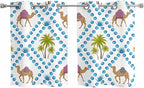 2 Panel Kitchen Cafe Curtains, Camels Palm Trees Sunlight Filtering Nature Air Through, Home Decor Window Covering Tier Curtains for Living Room 55W x 39L inch Tropical Desert Animal Plants Polka Dot