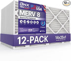 BNX TruFilter 14x25x1 Air Filter MERV 8 (12-Pack) - MADE IN USA – Dust & Pet Defense Electrostatic Pleated Air Conditioner HVAC AC Furnace Filters for Dust, Pet, Mold, Pollen MPR 600 – 700 & FPR 5