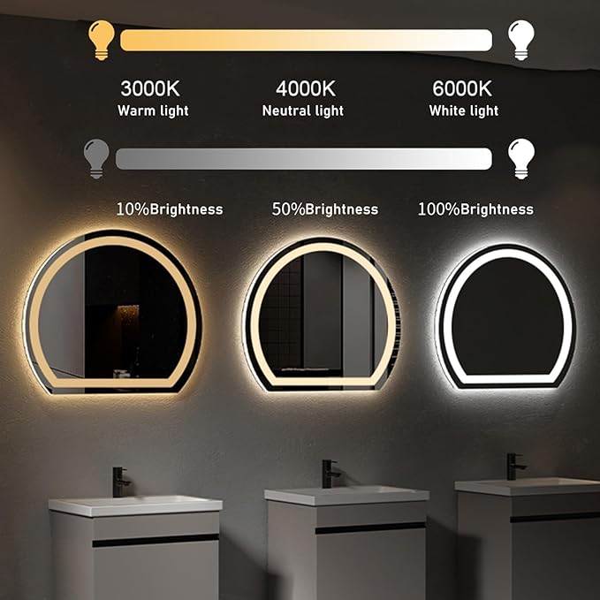 Bathroom Mirror with 3 Colour LED Lights, Lighted Bathroom Makeup Wall Mounted Mirror with Demister Pad, Touch Switch Mirror for Entryway, Bathroom, Vanity(27.5"/70cm)