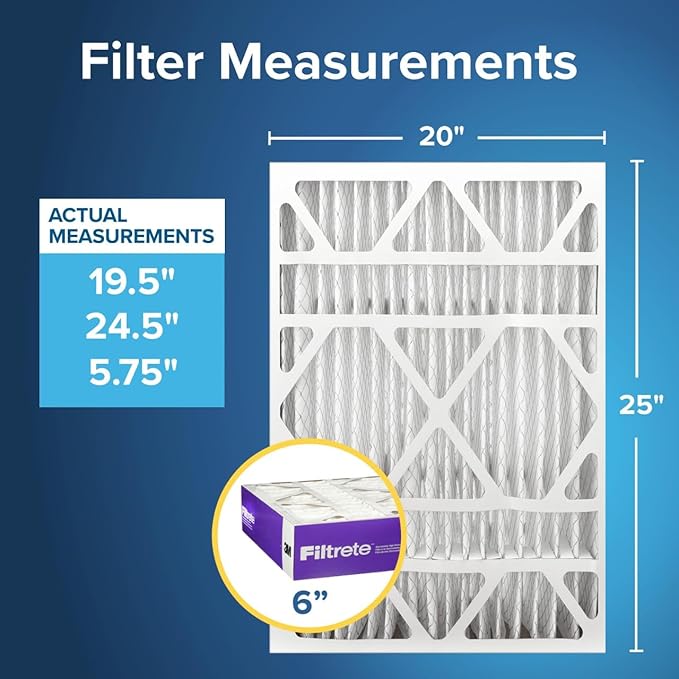 Filtrete 20x25x6 AC Furnace Air Filter, MPR 1550, MERV 12, Fits Honeywell, CERTIFIED Asthma & Allergy Friendly, Electrostatic Air Cleaning Filter, 2-Pack (Actual Size 19.75x24.25x6 in)