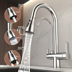 Kitchen Sink Faucet with Pull - Down Sprayer, 2 - Handle 3 - in - 1 Kitchen Sink Filter Faucet, Cold and Hot Mixer Drinking Water Faucet (3-in-1 Filter Faucet, Chrome)