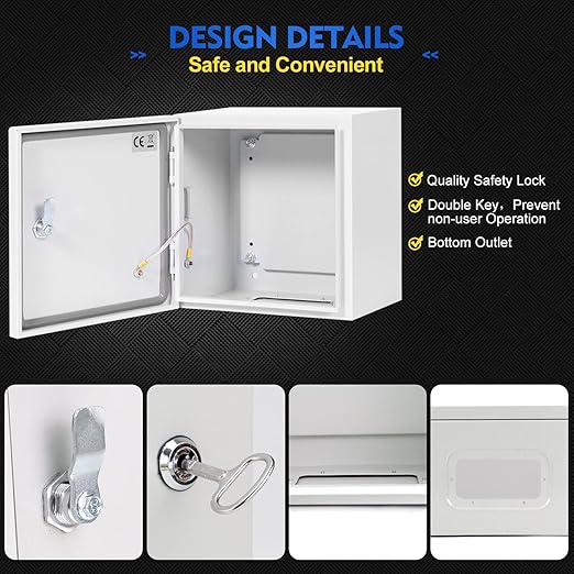 Outdoor Electrical Box, Steel Junction Box 16X16X8'', NEMA 4X Electrical Enclosure Box IP66 Waterproof & Dustproof, Universal Electrical Project Box with Lock & Mounting Plate