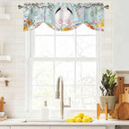 Easter Bunny Tie Up Valance Curtains for Windows, Kitchen Curtains Window Shades, Easter Eggs Spring Farmhouse Wood Grain Teal Blue Light Filtering Curtain Valances for Bedroom/Bathroom/Cafe 54"x18"