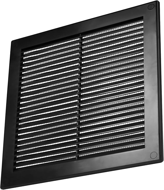 Vent Systems 8" x 8" - Pack of 5 - Black Plastic Soffit Vent Cover - Durable Flat Square Air Vent Grille with Mesh Screen - Weather Resistant Ventilation Grill - Wall & Ceiling, Indoor & Outdoor