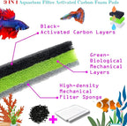 CORISRX 3IN1 Aquarium Filter Sponge Foam Pads - Filter Media for 20 Gallon Betta Fish Tank Supplies, Brine Shrimp Coarse Sponge Bio Filter Sheet - Filter Sponge Accessories (Plus Activated Carbon)