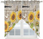 Farm Flowers Swag Valances for Windows, Retro Sunflowers Barn Doors Butterfly Wood Board Rod Pocket Kitchen Curtains Valance, Kitchen Window Curtains Swag for Cafe Living Room, 2 Panels, 36x45 inch