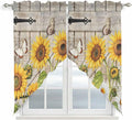 Farm Flowers Swag Valances for Windows, Retro Sunflowers Barn Doors Butterfly Wood Board Rod Pocket Kitchen Curtains Valance, Kitchen Window Curtains Swag for Cafe Living Room, 2 Panels, 36x63 inch