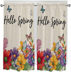 Spring Flowers Living Room Curtains 72 Inches length, Farmhouse Vintage Country Colorful Floral Window Treatment Curtain Drapes, Light Filtering Drapes for Bedroom Laundry Room, 52"x72", 2 Panels