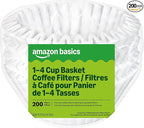 Amazon Basics Basket Coffee Filters for 1-4 Cup Coffee Makers, White, 200 Count