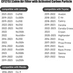 CF12157,Cabin Air Filter with activated carbon particle for Toyota Avalon,C-HR,Camry,Corolla,Corolla Cross,Highlander,Prius,Prius Prime,Rav4,Rav4 Prime,Sienna,Venza.Lexus,ES250,ES300H,ES350