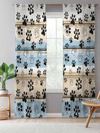 Sheer Curtains 96 Inches Long, Blue Dog Paw Print Semi Sheer Curtains Light Filtering Window Treatment, Vintage Farmhouse Rustic Wooden Grain Privacy Voile Drapes for Living Room Bedroom 52x96 Inch