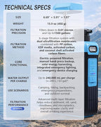3-in-1 Solar Electric Water Filter with Hand Pump - Camping Water Filtration System Survival, Portable Water Purifier with Emergency Light, Survival Kit for Backpacking, Birthday Gifts for Men