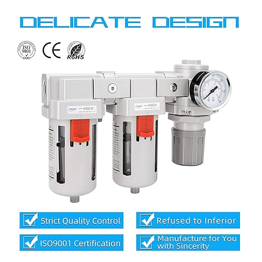 NANPU 3/4" NPT Air Drying System - Double Air Filters, Air Pressure Regulator Combo - Semi-Auto Drain, Poly Bowl