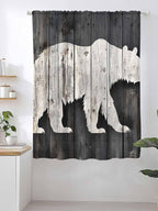 Sheer Curtains 72 Inches Long, White Brown Bear Semi Sheer Curtains Light Filtering Window Treatment, Farmhouse Country Rustic Wooden Grain Privacy Voile Drapes for Living Room Bedroom 52x72 Inch