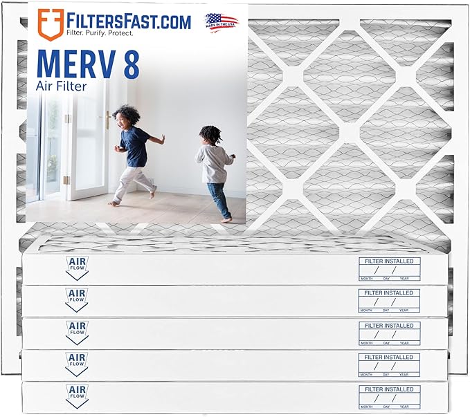 Filters Fast 25x25x2 Pleated Air Filter Merv 8, 2” AC Furnace Air Filters, Made in the USA, Actual Size 24.75x24.75x1.75, 6 Pack
