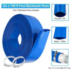 OCGIG 2" x 100 FT Pool Backwash Hose, Heavy-Duty Lay Flat Discharge PVC Hose, Weatherproof Burst Resistant for Water Pool Drain, Swimming Pool Filter Pump, Water Transfer, with 2 Clamps