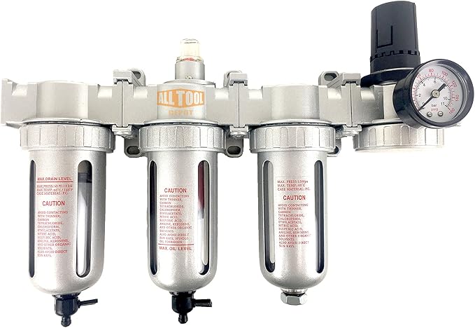 1/2" NPT MID FLOW 4 Stages Filter Coalescing Desiccant Dryer Regulator System For Compressed Air Lines, Poly Bowls, Great For Paint Spray And Plasma Cutter (MANUAL DRAIN)