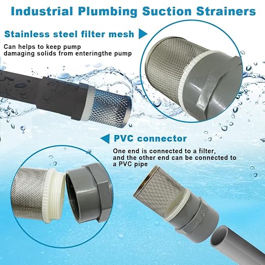 1.5 inch Stainless Steel Filter Cover Connected to 1.5 inch/DN40 Grey PVC Filter Water Pipe, Suction Strainers Used to Remove Debris and Reduce Solid Entry（1pcs）