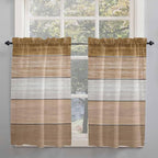 Retro Farm Wood Board Window Valance Curtains, Brown Graduality Striped Light Filtering Kitchen Valance with 3-inch Rod Pocket for Living Room Bathroom Bedroom,2 Panel,42x54In