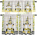 Lemon Gnomes Kitchen Curtains Set 3 Piece for Windows, Rod Pocket Valance and Tier Set 36 Inch Length, Summer Botanical Fruit Wooden Grain Plaid Light Filtering Cafe Curtains for Living Room Bathroom