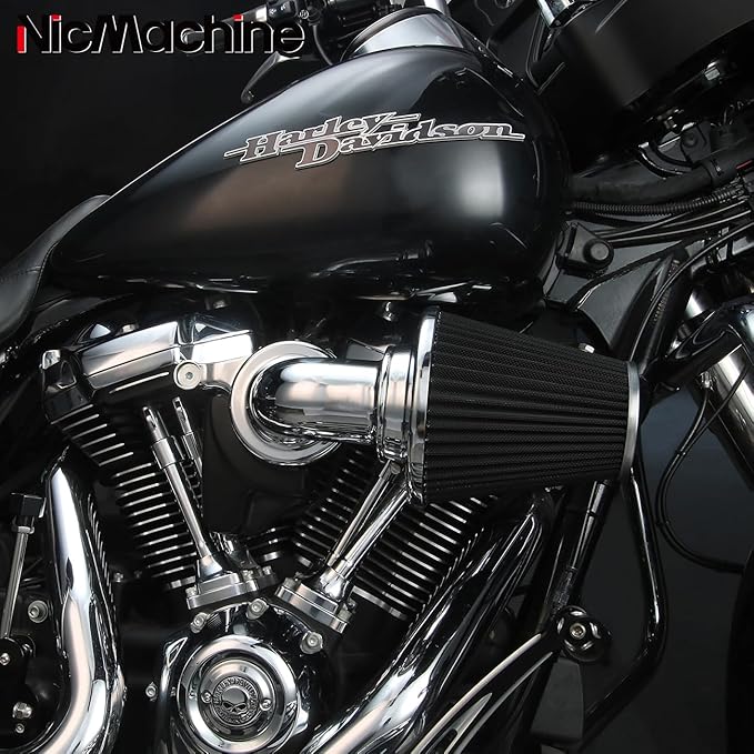 Big Sucker cone Air filter intake for harley air Cleaner Sportster Softail fatboy heritage dyna touring street road king Glide (Nake - Chromed, TypeD : Touring M8 17-UP, Softail 18-UP)