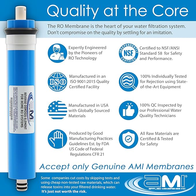 APPLIED MEMBRANES INC. 18 GPD Reverse Osmosis Membrane | RO Membrane Water Filter Replacement for Reverse Osmosis Water Filtration System | 1.5” x 12” Universal Compatibility | Made in USA