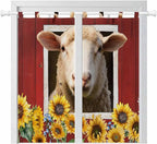 Sheep Sunflower Bedroom Curtains 72 Inch Length, Window Curtains Tab Top, Country Red Farm Barn Spring Flowers Light Filtering Window Treatments Drapes 52"x72" 2 Panel