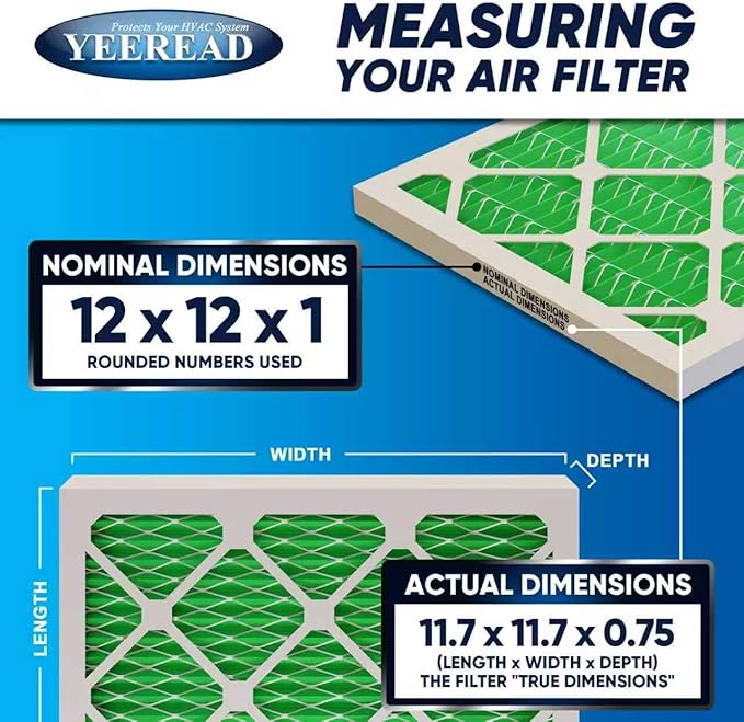 12x12x1 MERV 13 Air Filters, 6-Pack, Actual Size: 11.7" x 11.7" x 0.75", Pleated Design with Enhanced Filter Media for Superior Filtration,Perfect for HVAC, AC & Furnace Systems