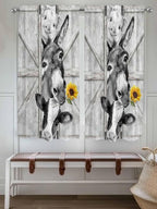 Grey Farmhouse Bedroom Curtains 63 Inches Length, Vintage Sunflowers Animals Printed Window Treatment Curtain Drapes, Rod Pocket Curtain Panels for Living Room Kitchen, 42"x63", 2 Panels