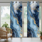 Marble Texture Outdoor Curtains for Patio Abstract Gradient Blue Golden Gorgeous Waterproof Outside Curtains with Grommet Top Weatherproof Curtain for Cabana Pergola Gazebo, 1 Panel, 54" W x 108" L