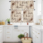 Kitchen Curtains Tiers and Valance Set of 3, Brown Farmhouse Light Filtering Window Curtain Set, Retro Country Stars Rustic Branches Berry Rod Pocket Curtain Drapes for Living Room, 36 Inches Tiers