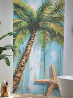 Sheer Curtains 108 Inches Long, Coastal Beach Tree Semi Sheer Curtains Light Filtering Window Treatment, Summer Tropical Starfish Wood Grain Privacy Voile Drapes for Living Room Bedroom 52x108 Inch