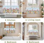 Easter Kitchen Tier Curtains 36 Inch Long 2 Panel Set,Rod Pocket Half Window Curtains Over Sink,Spring Bunny Colorful Eggs Tulip Flowers Blue Check Light Filtering Short Drapes Cafe 27.5"W x 36"L