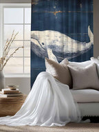 Sheer Curtains 63 Inch Length, Ocean Vintage Whale Semi Sheer Curtains Light Filtering Window Treatment, Summer Retro Wood Grain Privacy Voile Drapes for Living Room Bedroom 52x63 Inch
