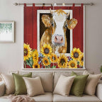 Cows Sunflowers Bathroom Curtains 63 Inch Length, Window Curtains Tab Top, Spring Floral Bees Farmhouse Barn Light Filtering Window Treatments Drapes 52"x63" 2 Panel