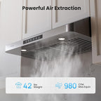 Range Hood 42 Inch Under Cabinet, 980CFM Fast Venting Ducted, Kitchen Hood With 3 Speed Gesture Sensing & Touch Control, Stainless Steel Stove Hood With LED Light And 2 Baffle Filters