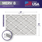 BNX TruFilter 16x24x1 Air Filter MERV 8 (12-Pack) - MADE IN USA – Dust & Pet Defense Pleated Air Conditioner HVAC AC Furnace Filters for Dust, Pet, Mold, Pollen MPR 600 – 700 & FPR 5