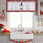 Valentine's Day Valance Curtains for Kitchen, Gnome Red Love Plaid Wood Grain Privacy Rod Pocket Valance Curtain, Light-Filtering Window Treatment for Bedroom Bathroom, 42"x12"