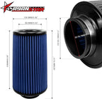 RYANSTAR RACING 76mm 3" High Flow Round Tapered Cone Cool Air Filter Cleaner with Top Filter Design Long 270mm tall Blue