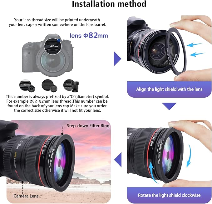 82mm Lens to 72mm Camera Lens Adapter,82mm to 72mm Filter Step-Down Ring Adapter Ring,Compatible All 72mm Filter Accessory