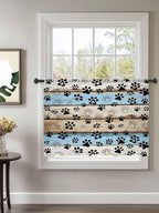 Sheer Curtains 54 Inch Length, Blue Brown Paw Prints Semi Sheer Curtains Light Filtering Window Treatment, Vintage Farmhouse Rustic Wooden Grain Privacy Voile Drapes for Living Room Bedroom 52x54 Inch