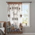 Farmhouse Sheer Curtains 63 Inch Length Retro Country Star Berry Vintage Wood Grain Chiffon Curtain for Bedroom Living Room Light Filtering Rod Pocket Window Treatments Voile Curtains Drapes