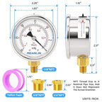 MEANLIN MEASURE -30inHG~0Psi Vacuum Gauge Stainless Steel 1/8" NPT 2" FACE DIAL Waterproof for Air Compressor HVAC Negative Pressure Hand Pump Pool Lower Mount, with 1/4" NPT and 3/8" NPT Hex Bushing