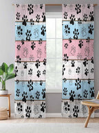 Sheer Curtains 108 Inches Long, Pink Blue Paw Print Semi Sheer Curtains Light Filtering Window Treatment, Vintage Farmhouse Wooden Grain Privacy Voile Drapes for Living Room Bedroom 52x108 Inch