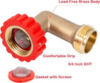 Lead-Free Brass 90 Degree Hose Saver,90°Hose Elbow Fitting Quick Swivel Connect Adapter,Thread Size 3/4" Connectors,Hose Protector with Water Filter（2 Pcs）