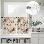 Kitchen Curtains Tiers and Valance Set of 3, Brown Farmhouse Light Filtering Window Curtain Set, Retro Country Stars Rustic Branches Berry Rod Pocket Curtain Drapes for Living Room, 24 Inches Tiers