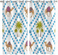 2 Panel Kitchen Cafe Curtains, Camels Palm Trees Sunlight Filtering Nature Air Through, Home Decor Window Covering Tier Curtains for Living Room 80W x 63L inch Tropical Desert Animal Plants Polka Dot